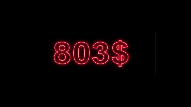 Glowing neon line 1.6 thousand dollar counter Animation, 1.6 thousand counting from 0 to 1600$ dollar.