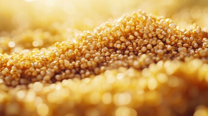 Plump quinoa seeds are spread evenly across the image, their tiny grains forming a tight, consistent surface. The earthy tones blend smoothly, offering a subtly intricate and uniform texture.