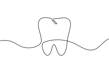 Fototapeta premium Human single tooth continuous one line drawing minimalist smile healthy dental vector illustration