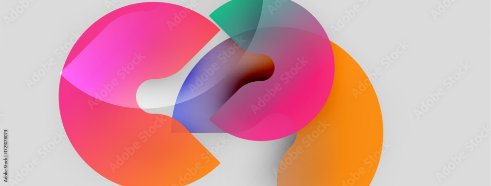 Poster abstract colorful shapes overlap, creating dynamic visual composition. gradients blend hues, forming