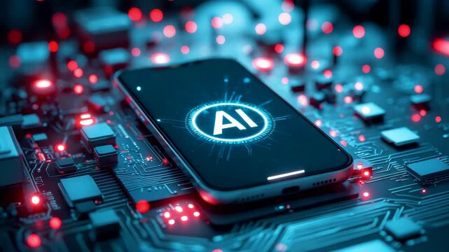Smartphone with Glowing AI Chip Symbolizing Artificial Intelligence and Digital Innovation