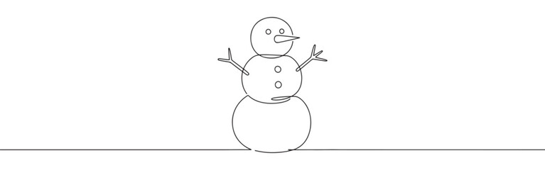 Snowman line drawing. Merry Christmas continuous one line art.
