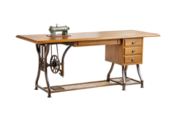 Antique sewing machine table with a vintage sewing machine on top