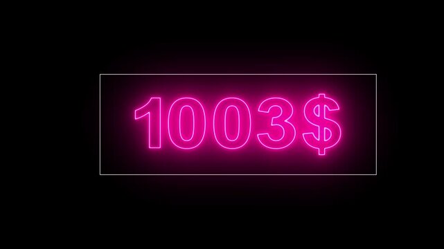 Glowing neon line 2 thousand dollar counter Animation, 2 thousand counting from 0 to 2000$, video introduction counter .