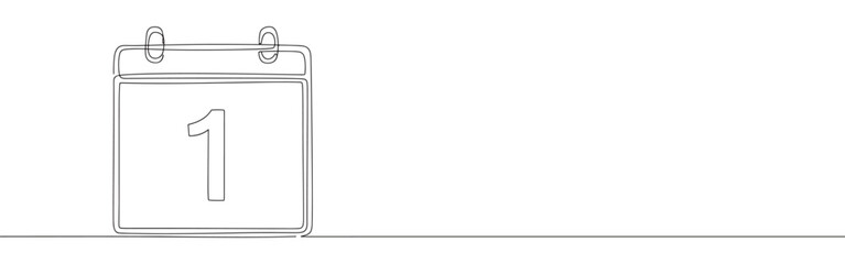 Calendar Page with 1 line art. New year continuous one line drawing.