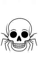 Fototapeta premium Line Art Skull with Spider Legs on White Background
