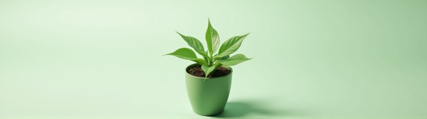 Plant in a green vase on a green surface
