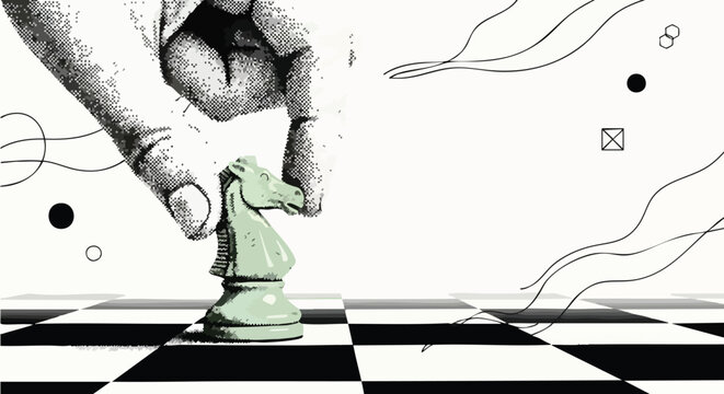 Strategic move with chess knight piece, symbolizing planning, decision-making, and intellectual challenge in abstract design