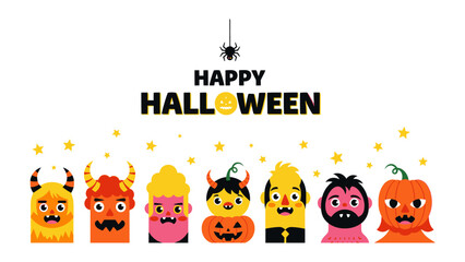 Happy Halloween Celebration: A whimsical illustration brimming with festive cheer, depicting a series of quirky monsters, celebrating the spooky season with a delightful array of colorful characters.