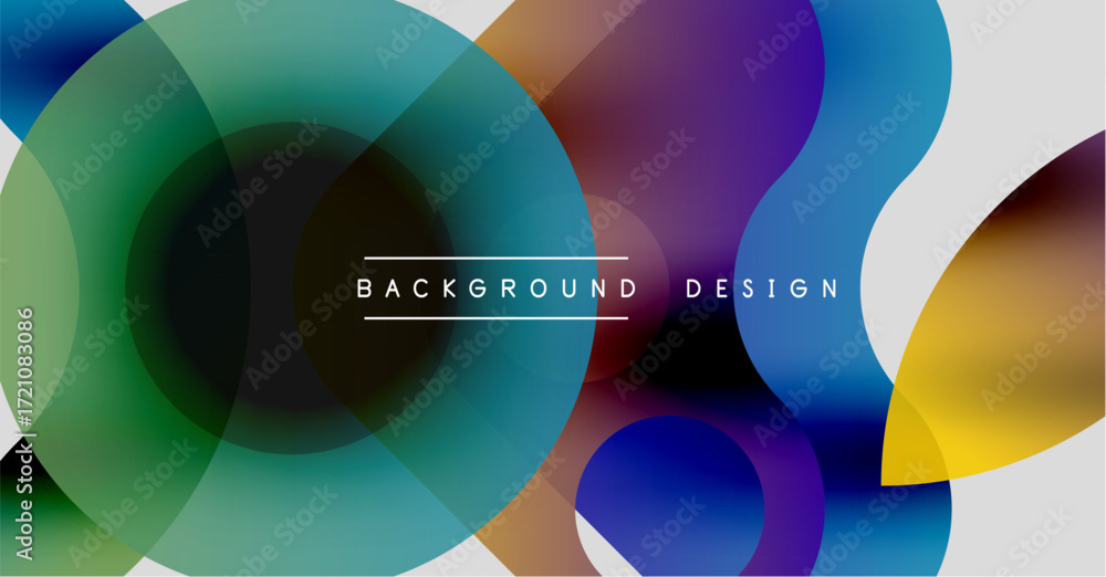 Poster Abstract colorful overlapping circles create dynamic visual effect. Modern design elements suggest fluidity, vibrancy.