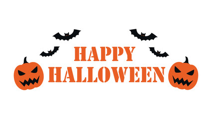 Spooky Halloween Banner: A chilling banner, adorned with grinning pumpkins and spooky bats, proclaims Happy Halloween, a playful visual celebrating the festive season.