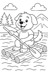 Dog on a Raft Coloring Page