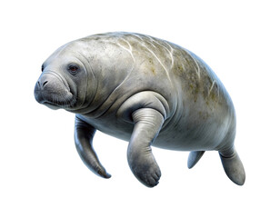 Beautiful close up shot of a manatee isolated on a white background