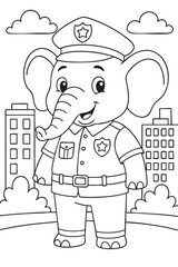 Elephant Police Officer in the City Coloring Page