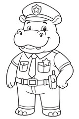 Hippopotamus Police Officer Coloring Page