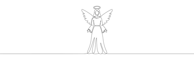 Christmas angel line art. Christmas and religion symbol. Angel continuous one line drawing.