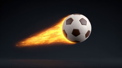 Fototapeta premium Dynamic Action Shot of Soccer Ball with Flames in Motion Against Black Background