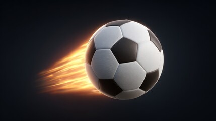 Fototapeta premium Dynamic Soccer Ball in Motion with Flames, Representing Speed and Energy in Sports and Recreation Activities