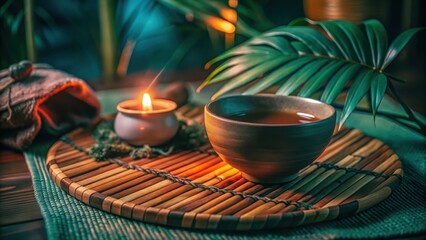 A Bamboo Cup with Herbal Blend on a Meditation