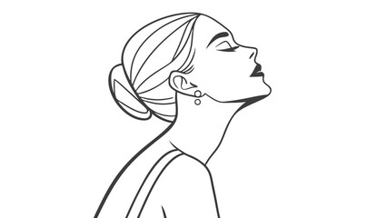 Elegant Woman Profile Line Art Illustration with Serene Upward Gaze and Closed Eyes. Minimalist Female Beauty Sketch
