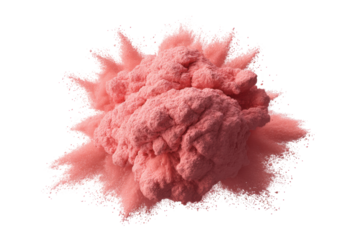 Explosive burst of pink powder with dynamic cloud formation on black background, cut out