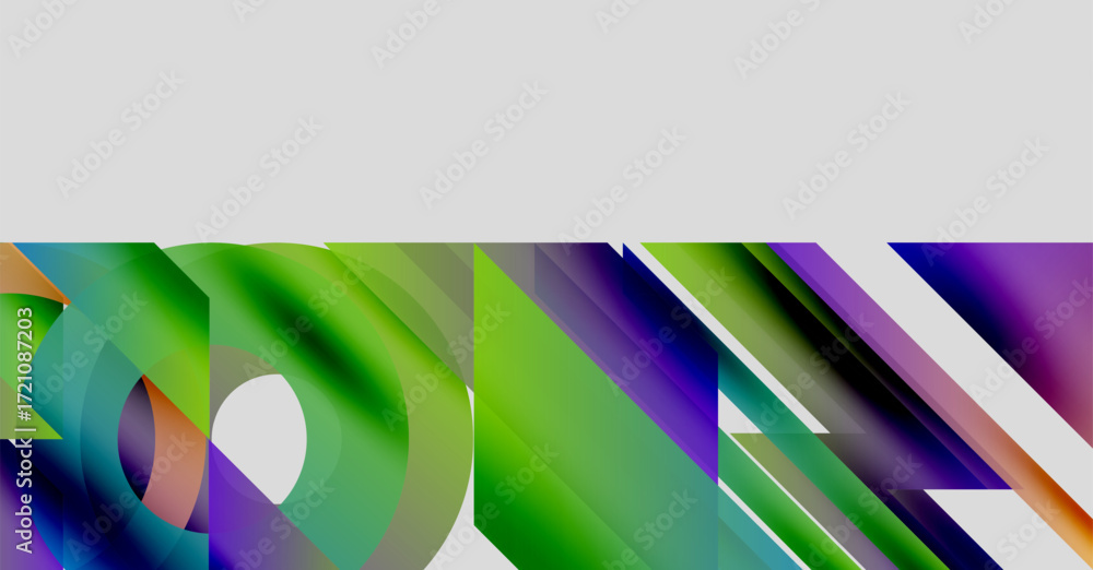 Poster abstract colorful shapes overlap, creating dynamic visual effect. gradient hues blend, forming moder