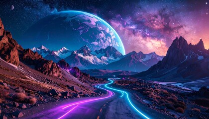 Cosmic road through mountains