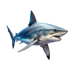 Fototapeta premium Magnificent Great White Shark Isolated on White Background, a Majestic Predator
