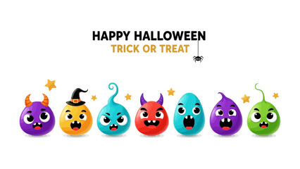 Festive Halloween Monster Parade: A vibrant cartoon showcasing a variety of adorable monsters, ready for trick-or-treating, embodies the fun and spookiness of Halloween.