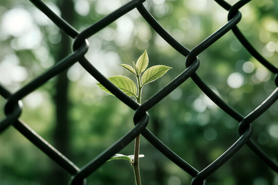 closeup green plants growing wired fence concept primer plano de plantas verdes creciendo junto a una valla met&aacute;lica gros plan sur des plantes vertes poussant sur une cl&ocirc;ture grillag&eacute;e