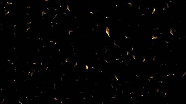 gold metallic confetti explosion rain isolated alpha channel animation, golden birthday party and anniversary celebration overlay social media motion design element	