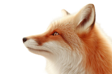 Obraz premium Close-up side profile of a red fox with fluffy fur against white background, cut out