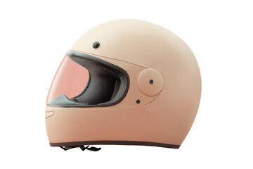 Fototapeta premium Beige motorcycle helmet with visor and black interior on white background, cut out