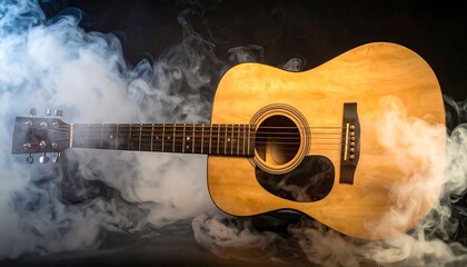 Acoustic guitar in smoky studio setting