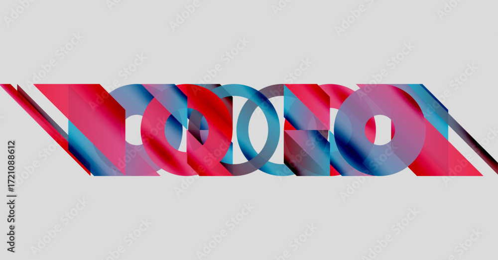 Poster abstract composition featuring overlapping colorful shapes. red, blue hues dominate design, creating