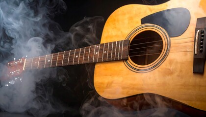Acoustic guitar shrouded in smoke