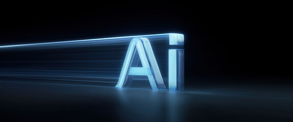 Glowing AI letters display futuristic artificial intelligence technology concept.