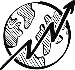 Global Business Network Globe Growth Doodle Vector