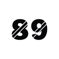 Bold black number 89 with diagonal white stripes