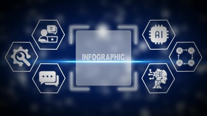 Infographic concept with AI and social media icons in a digital network with blue glow data visualization - Powered by Adobe