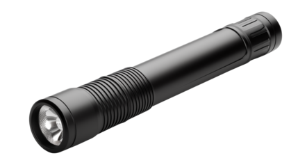 Sleek and robust black flashlight ready for any adventure, ideal for camping, hiking, or emergency preparedness with its powerful beam and durable design