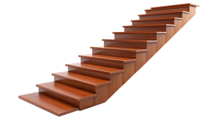 Wooden stairs rising on white background png isolated on a transparent background