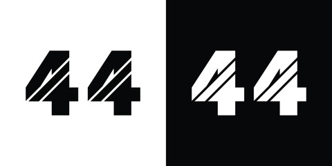 Bold number 44 graphic in black and white contrast