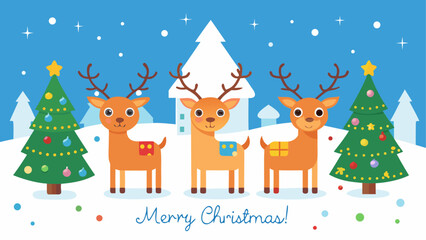Three reindeers with christmas trees scene