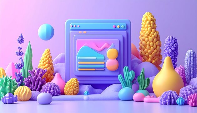 Colorful 3D digital art display - Powered by Adobe