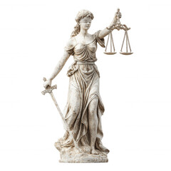 Obraz premium 3d icon Blindfolded marble statue representing justice, balancing scales and sword, symbolizing against impartiality legal transparent background