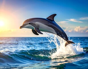 Fototapeta premium Dolphin leaping at sunset