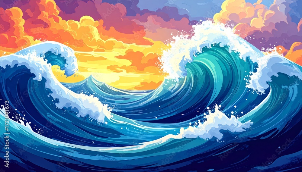 Canvas Prints vibrant blue ocean waves crash under a bright summer sun, creating a dynamic abstract pattern of lig