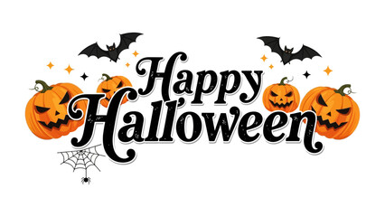 Happy Halloween Festive Display: A vibrant Happy Halloween greeting, adorned with grinning jack-o'-lanterns, fluttering bats, and a spooky spiderweb, sets the scene for a night of festive fun.