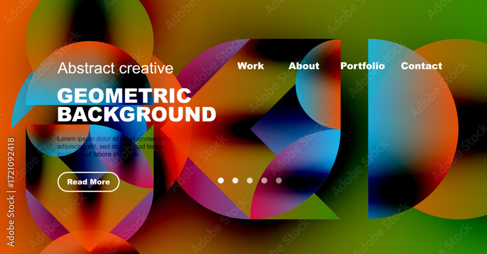 Poster vibrant geometric design. overlapping circles create dynamic background. text overlays promote work,